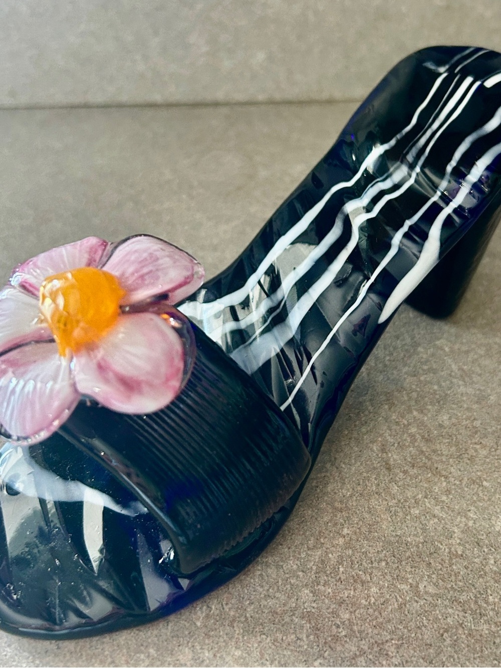 Hand blown vintage Cobalt blue Glass Shoe